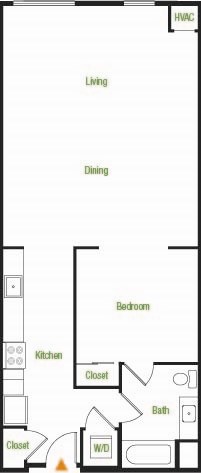 Floor plan for 1 bed, 1 bath, 902 sqft